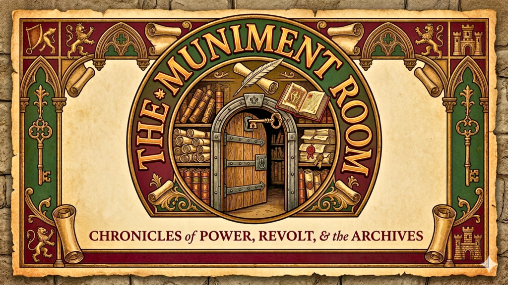 The Muniment Room banner: chronicles of power, revolt, and the archives